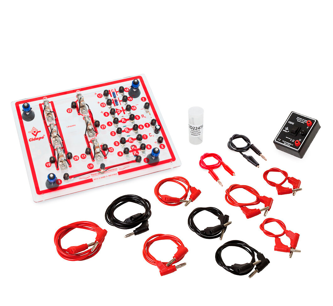 Electrical and electronic control panel with bypass switch for 0 to 30 V power supply and multimeters.