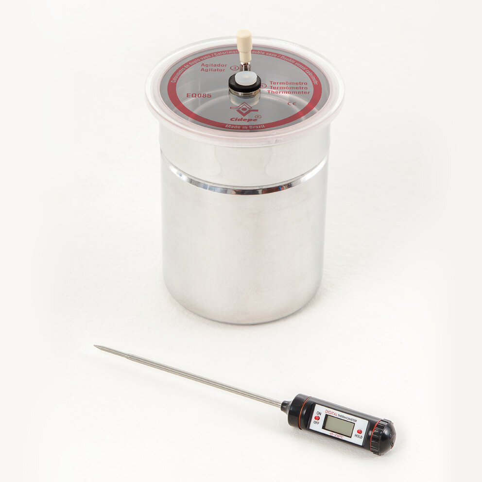 Calorímetro de dois vasos, 250 mL e termômetro digital com haste inox