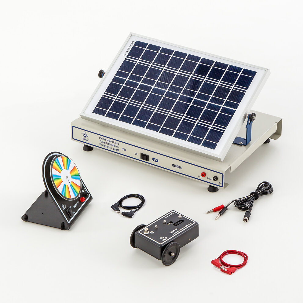 Painel solar com disco de Newton e carro elétrico