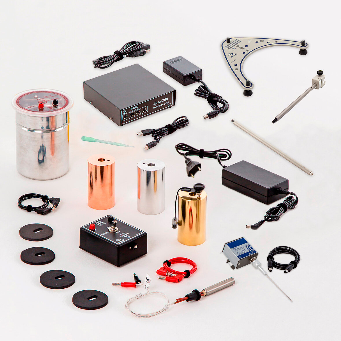 Conjunto termodinâmica, calorimetria a seco, com sensor, interface e calorímetro