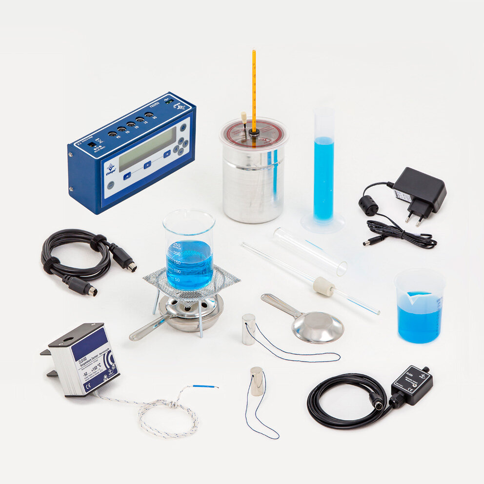 Set of calorimetry and thermometry with multimeter, temperature sensor, and calorimeter