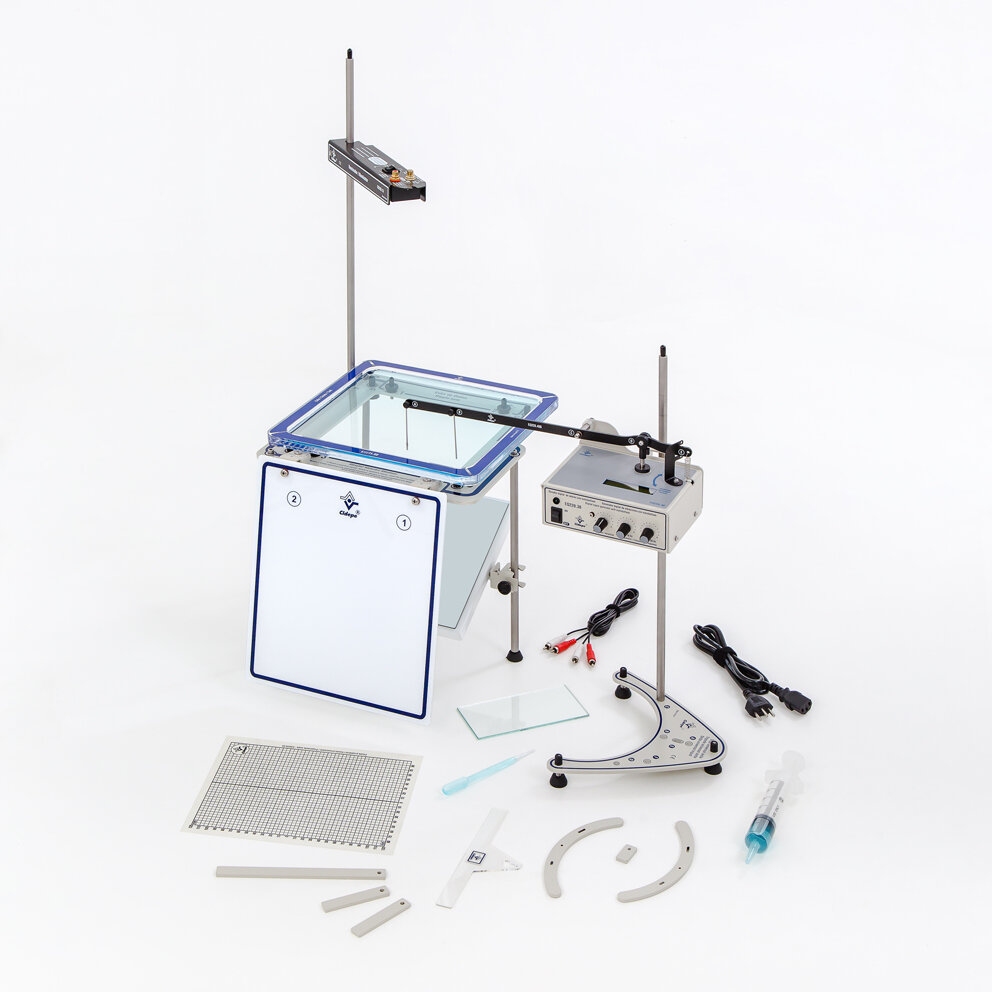 Wave tank with strobe flash and digital frequency meter, articulated and projection panel.