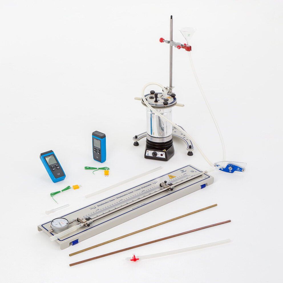 Continuously variable long linear dilatometer with boiler, hot plate and digital thermometers