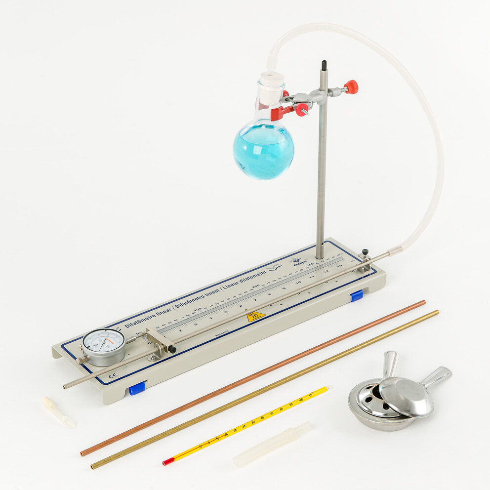 Dilatômetro linear curto, com aquecedor para álcool em gel e termômetro de coluna líquida